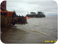 Subtrench One Trenching Machine with Pontoon Barge. Click on the thumbnail for a larger version.