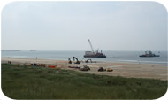 Subtrench Two Trenching Machine: Setting Up Q7 Beach Crossing with Trenching and Cable Laying Barges. Click on the thumbnail for a larger version.